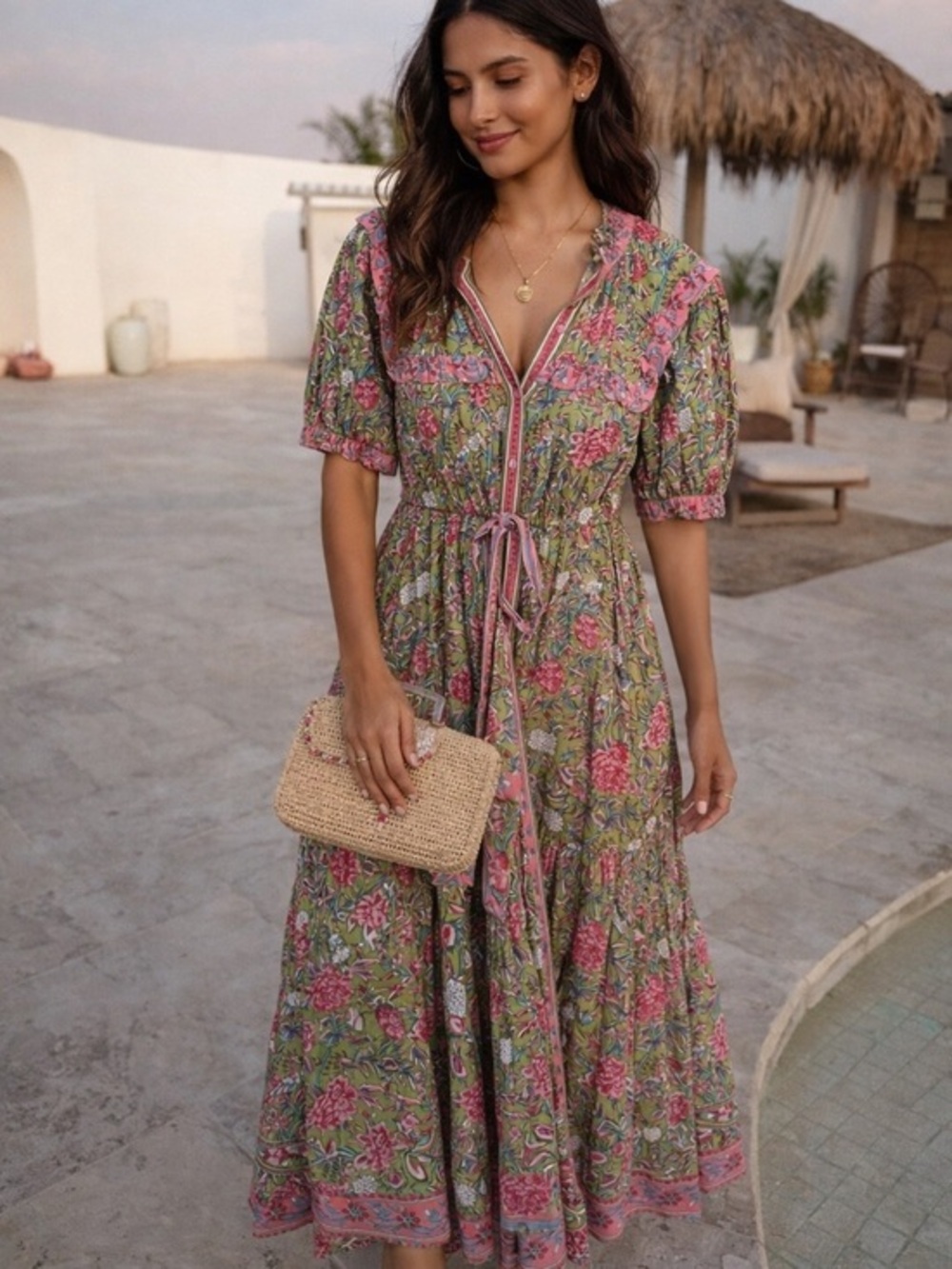 NWT Lola Australia pacific midi
dress pink and green floral